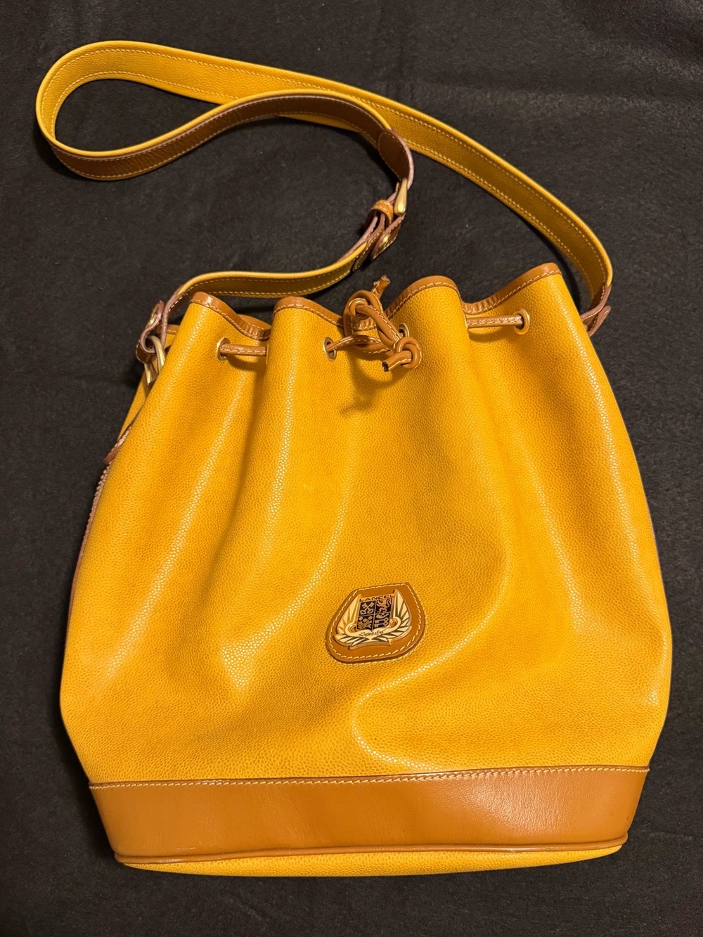 Vintage Lancel Paris Yellow Drawstring Bucket Bag